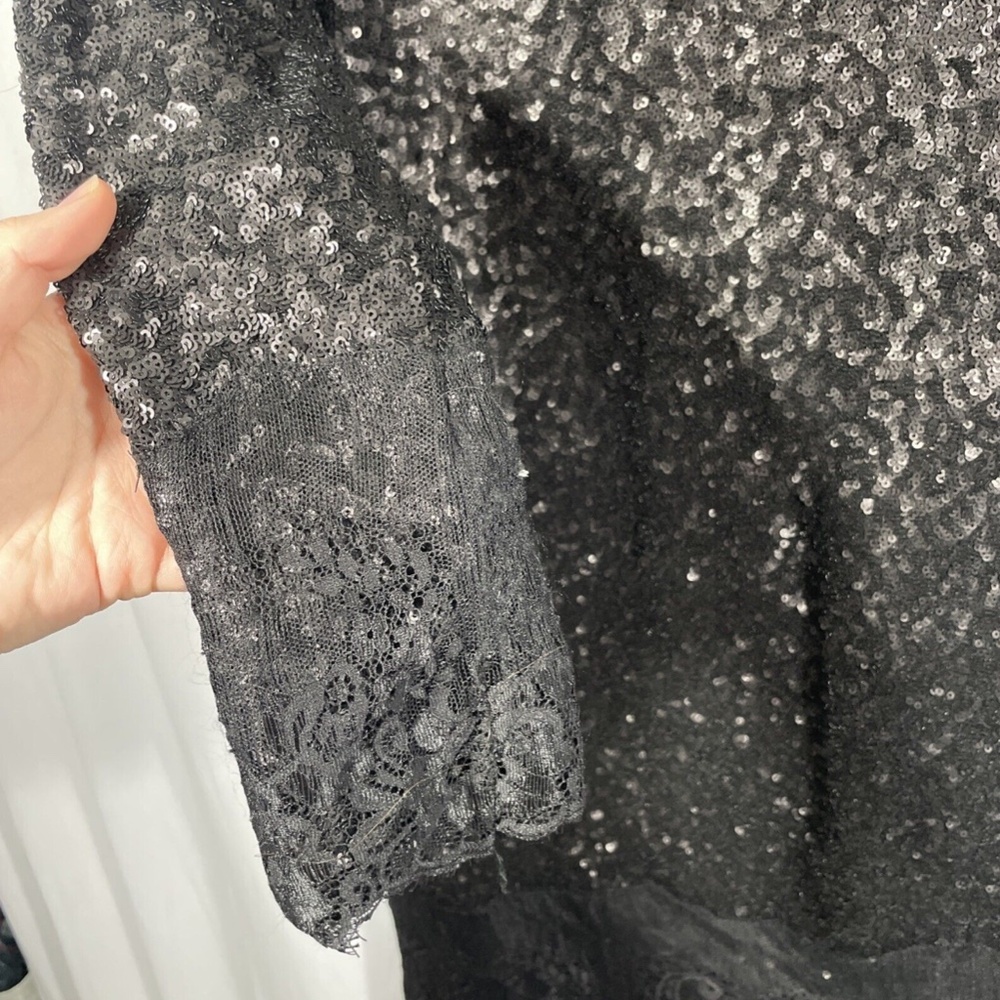 NEW Dress The Population [ Medium ] Kate Lace Trim Long‎ Sleeve Sequin Dress - Picture 11 of 12